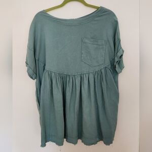 We The Free Moon City Drapey Boho Babydoll Linen Blouse Size XS Seamfoam Green